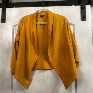 Michel Mustard Yellow Open Front Ruched Sleeve Blazer